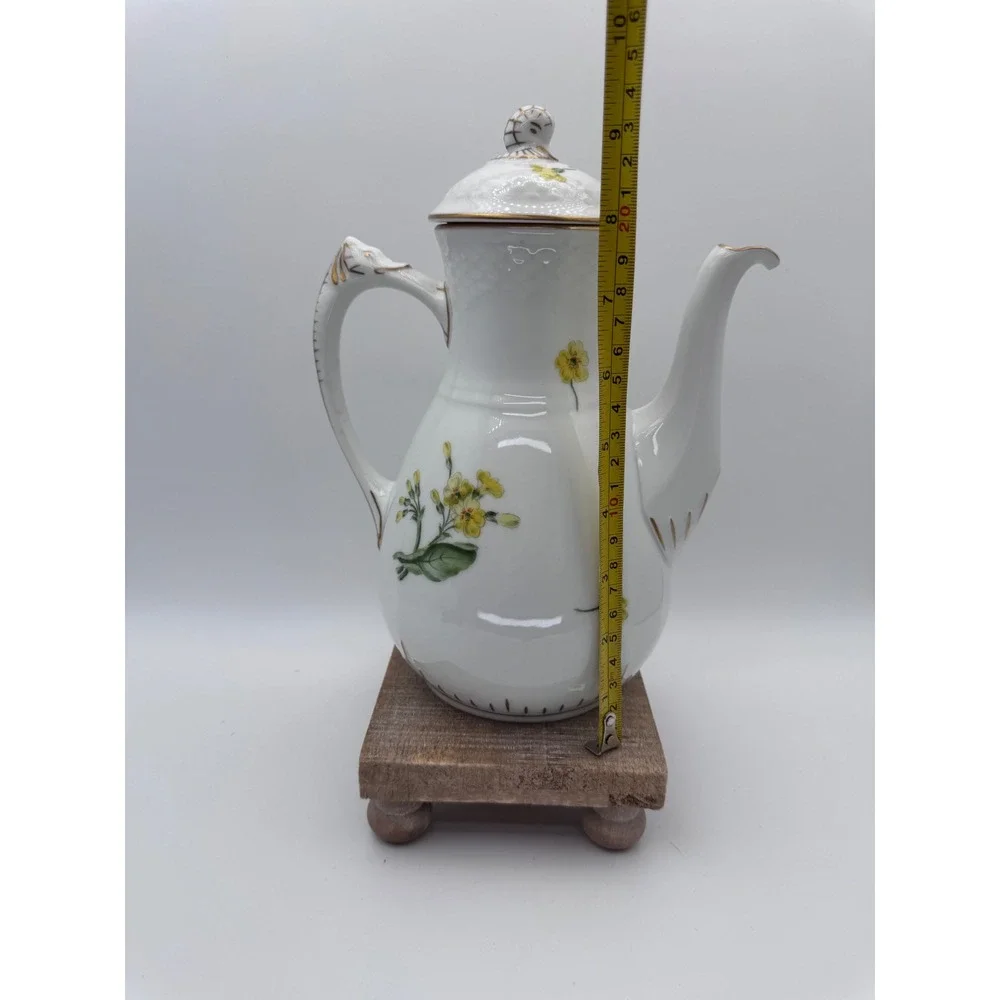 Bing Grondahl Erantis Coffee Pot Porcelain Yellow Floral Gold Trim Denmark 9.5